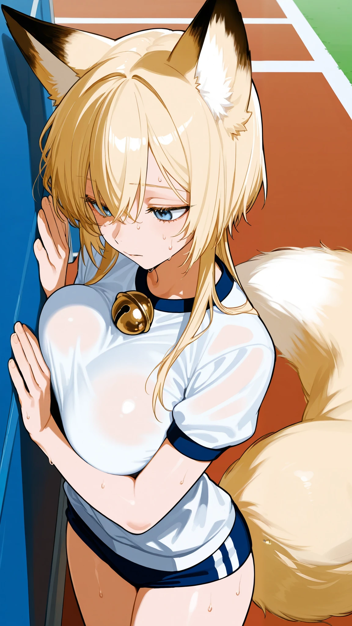 Blonde、Short Hair、boyish、Cool、Small breasts、On all fours、Being in the back、Drooling、You put a dick in it.、Nipples are visible、Squirting、My body is twitching、Sticking out tongue、Wearing a collar、bed、high school student、uniform、Fox ears、tail