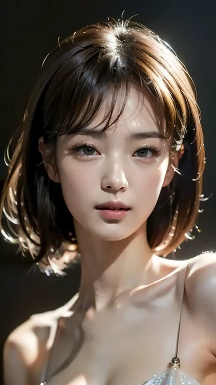 (masterpiece:1.5)、(Realistic:1.5)、(Highest quality:1.4、8K、RAW Photos)、 Ultra-high resolution、Professional Lighting、Perfect dynamic composition、Film Grain、chromatic aberration、(bokeh:1.1)、 Frank、Sophisticated、charm、超Realistic、Attention to detail、Golden Ratio、 (1 Girl)、slender girl、Delicate and charming girl、Cute Woman:1.4、 Serious expression、Looking at the audience、Light brown hair、Shiny Hair、The hairstyle is a bob cut、 Realistic looking skin、 shut up.、Beautiful Eyes、double eyelid、Thin arms、 (((Blur background F value 1.4)))、(naked:1.3)、Browsing Caution,room、whole body、On the bed、Random Pause