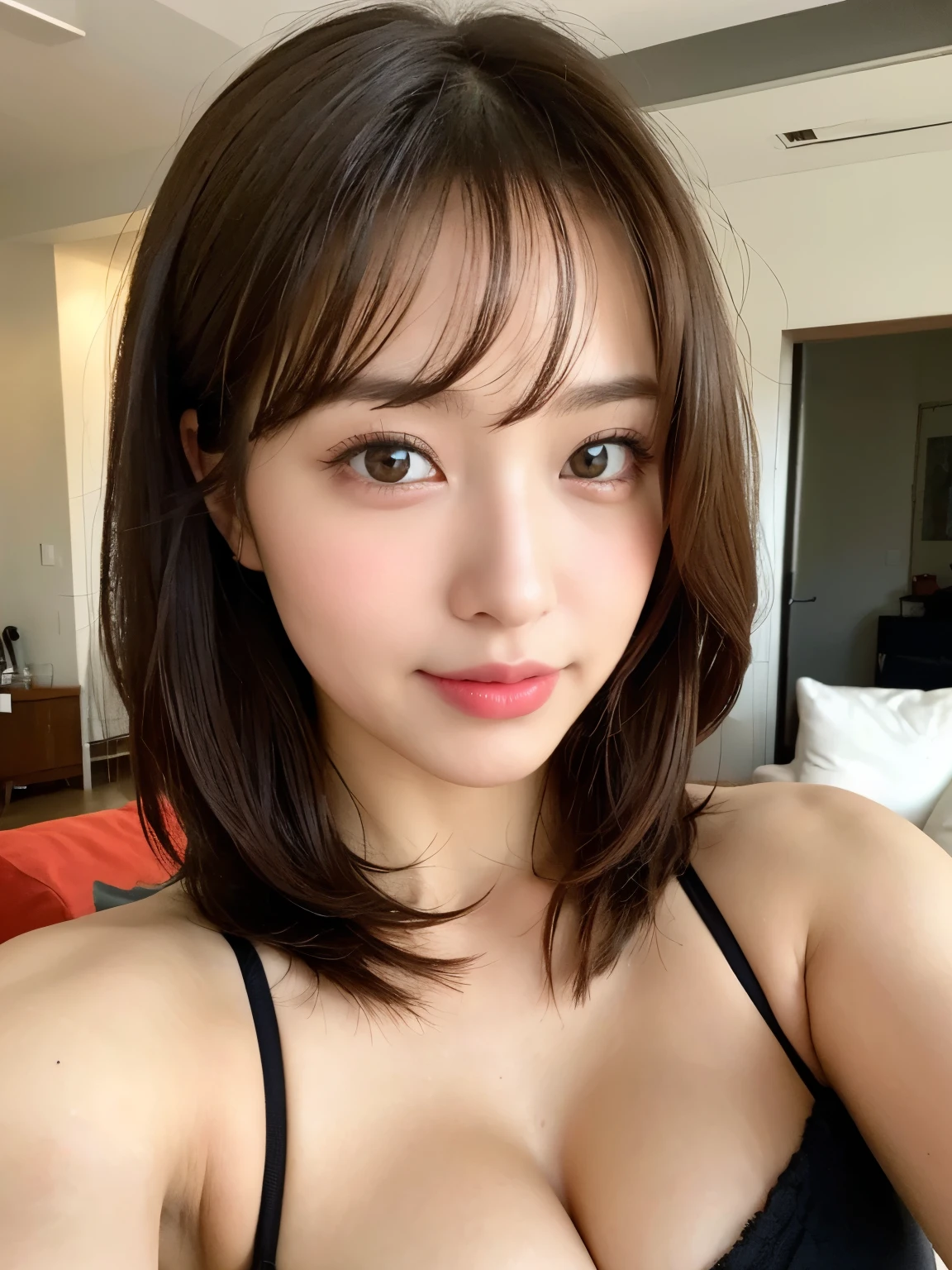 (Best Quality, 8k, 32k, Masterpiece, UHD:1.5), Photo of Attractive Japanese Woman, 1 Girl, (gigantic Boobs:1.2), (short wavy hair), Abs, Perfect Body, Ultra Detailed Face, Detailed Lips, Fine Eyes, double eyelids, pajamas, on the bed, (seductive), ((aroused:1.5))