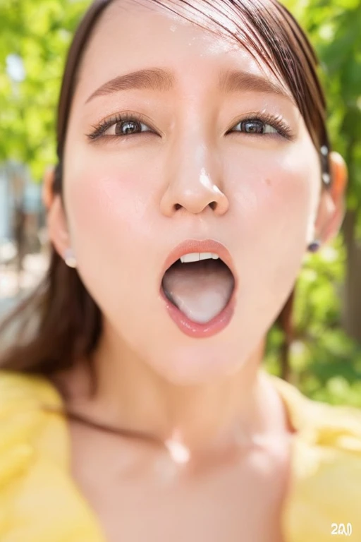  top quality,  realistic,  Details,  high definition , 8k wallpaper,  perfect dynamic composition ,  Attention to Beautiful Details , ( focus on face , close-up :0.3), medium hair ,  Big Breasts ,  beautiful Japanese woman ,  looking at camera, ((Frontal 2.0), (( fills your mouth with a large amount of semen 2.0)), (( semen is mushy yellow 2.0)), (( open your mouth wide and show the inside of your mouth to the camera 2.0)), ((No clothes other than black underwear 2.0)), A wanting expression, (RIHO YOSHIOKA)