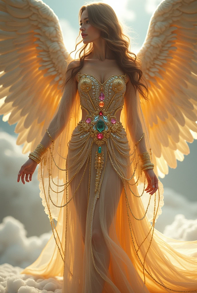 The goddess of beauty is coming，full-body shot，front，Pink，serious，symmetry，Spread wings，(Angelic, Angel Wings), Colorful clothes, Intricate details, Colored background, Abstract，Pure white background