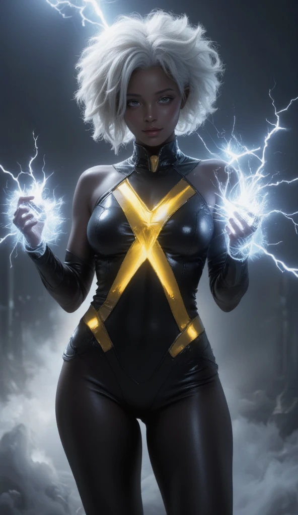 starlight, starlight outfit, jewelry, thigh boots,gloves <lora:starlight-06:1> <lora:GoodHands-vanilla:1>Posing with one hand on hip and the other arm extended outward., Strobe light combined with fog or smoke for added drama (Strobe with Fog)., Solarize, Shadow Play Photography