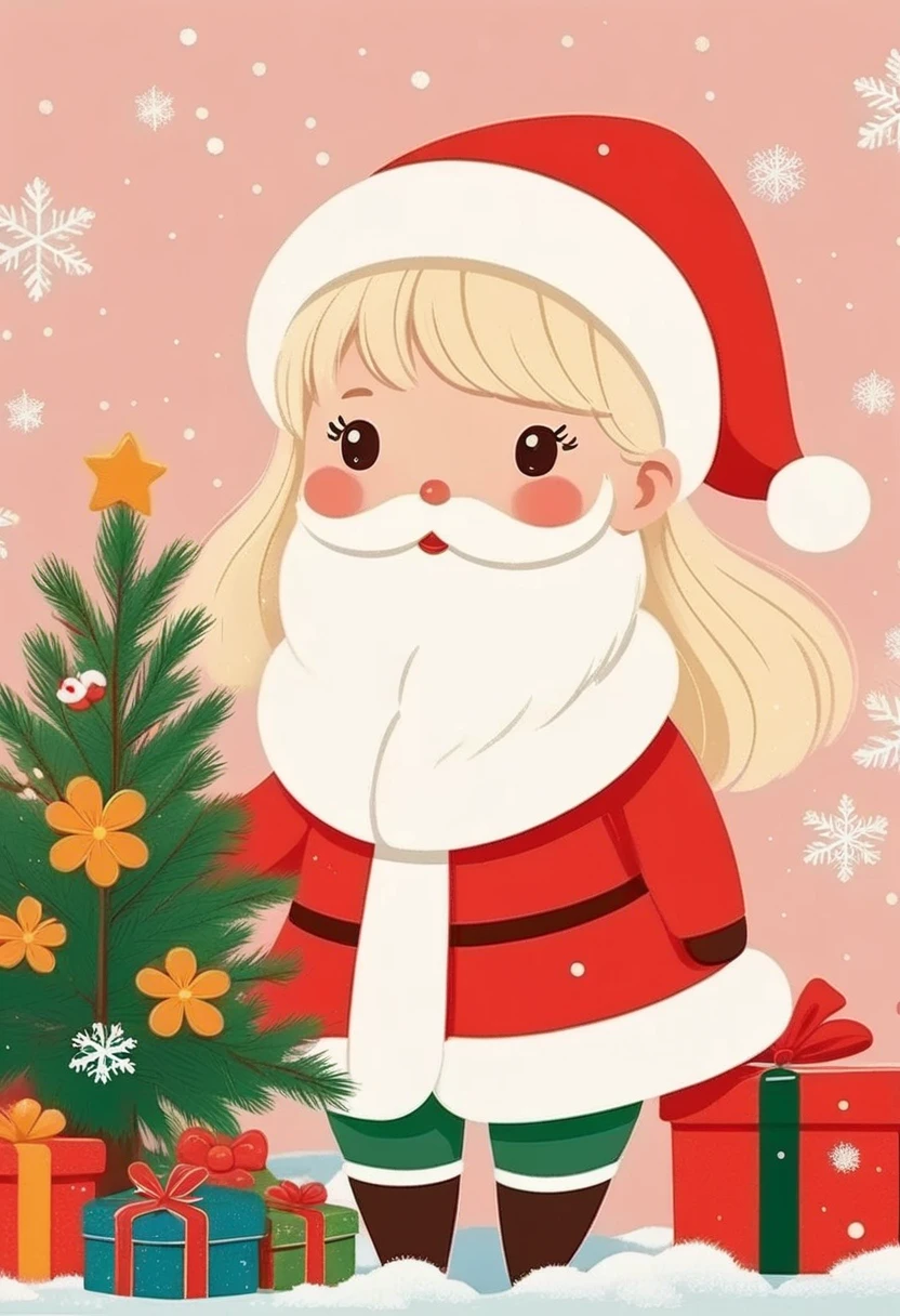 masterpiece,Classy Wallpaper , abstract painting ,minimalist,use soft tone color, negative space, Text in the center :(Merry Christmas), simple christmas frame ,Draw an illustration on the edge of a picture , cute snowman and cute girl（Blonde, short hair, Santa Claus Outfit ）,Elegant snowflakes , soft color,  soft contrast , high image quality model ,  High Quality ,  Glitter Effect , wall paper