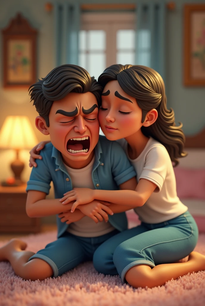 An robloxian guy sobbing as he sees his deaf girlfriend is on the floor