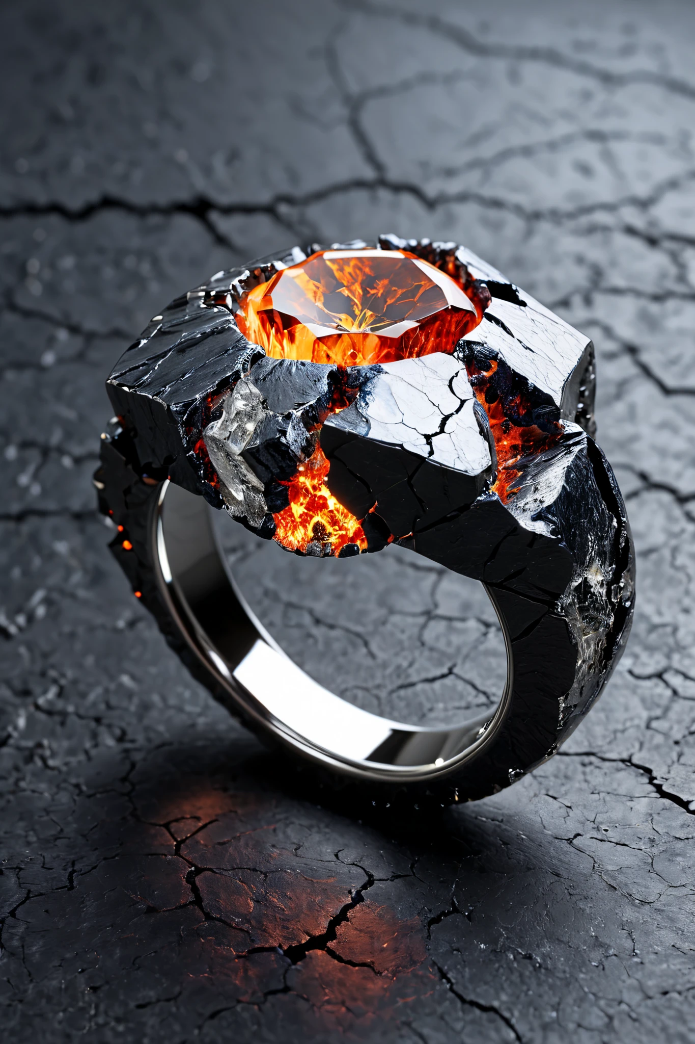 crackedmagma, diamond ring made from cracked magma, polished,