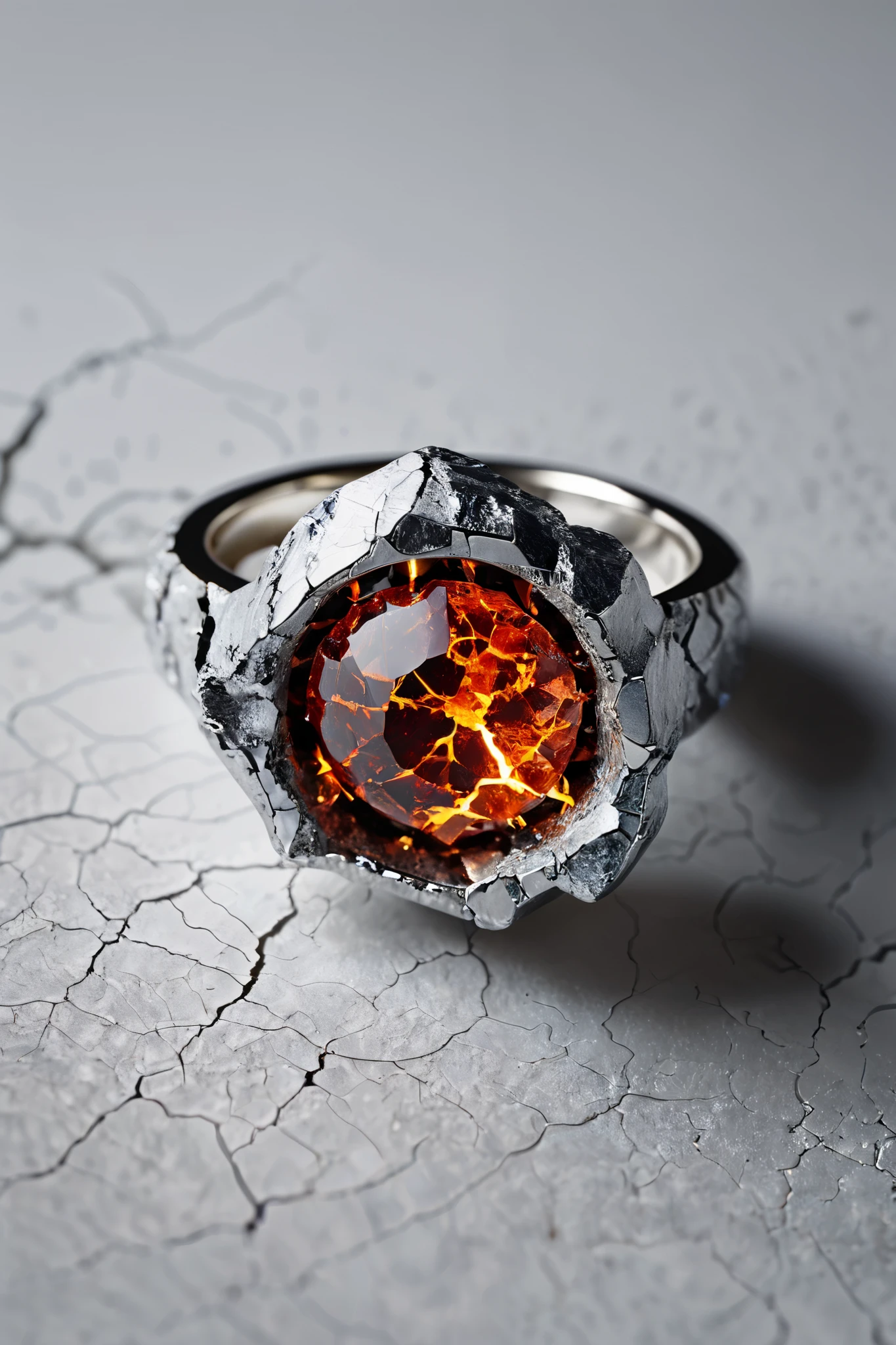 crackedmagma, diamond ring made from cracked magma, polished,