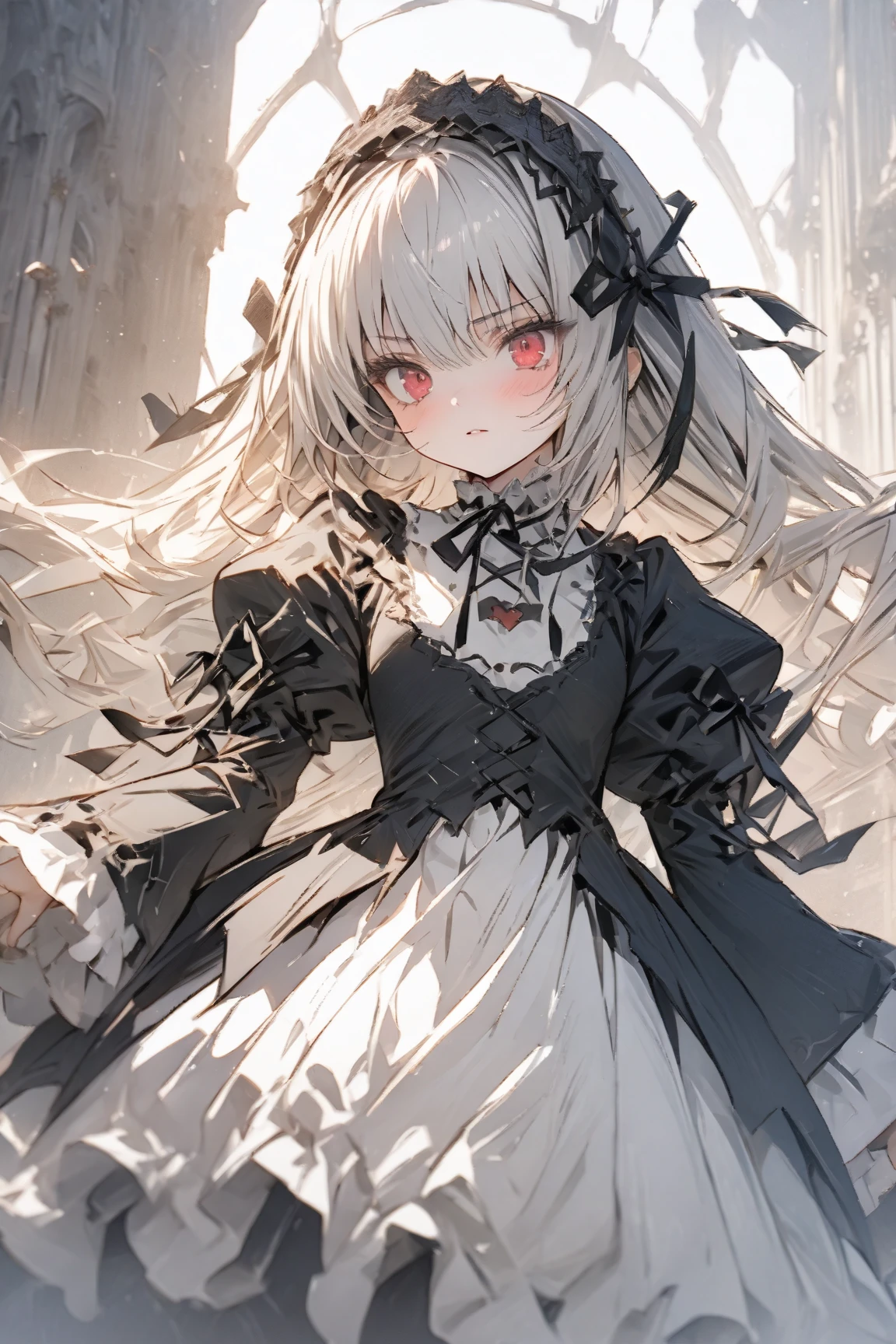 ((((masterpiece)))), ((((Best Quality)))), whole body,High resolution,4K,8k,, Rozen Maiden,suigintou,fine grain,Detailed face,action、so beautiful、Beautiful Skin、Beautiful and detailed eyes、