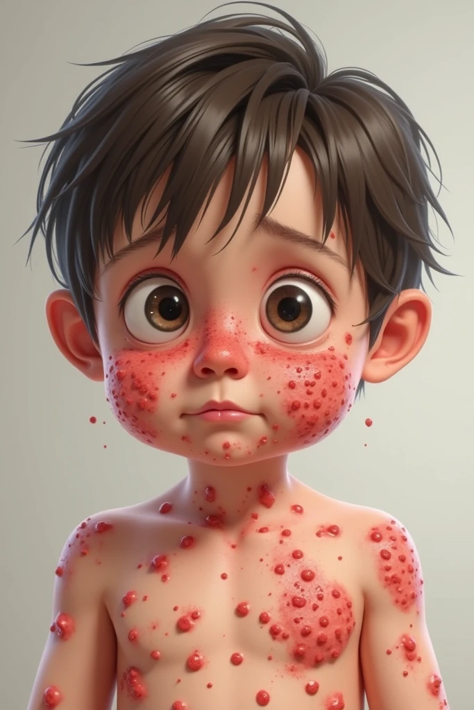 Create an image of teen boy with a lot of pimples on his face 