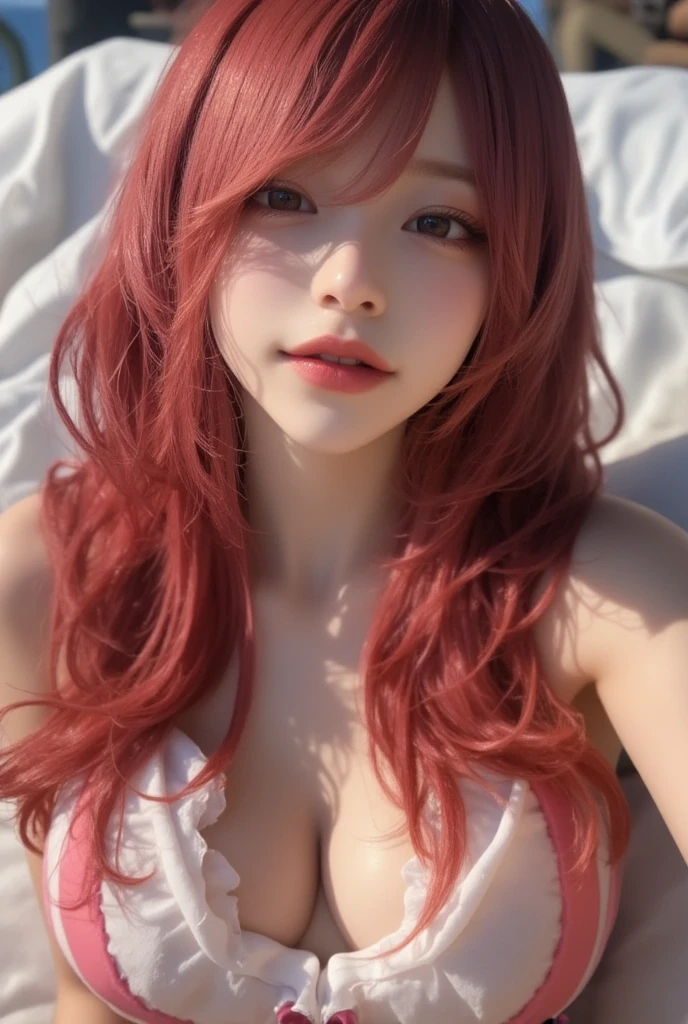 ((NSFW1:2))、((whole body:1.2))、((Completely naked:1.2))、(masterpiece,   highest image quality taken by Ki , 8k),   Perfect Body 、Big Breasts:1.4、精巧なwoman器、Actual photo , appearance of an idol ,adult,   Korean Makeup ,  lip tint , whole body, front,A faint smile, outdoor,  exquisitely painted   ,  realistic ,  Ultra-high definition , Ultra-high definition ,   Smooth skin ,   very detailed with crimson hair ,  High Quality ,   high detail,   high definition ,  Blurry Background ,woman