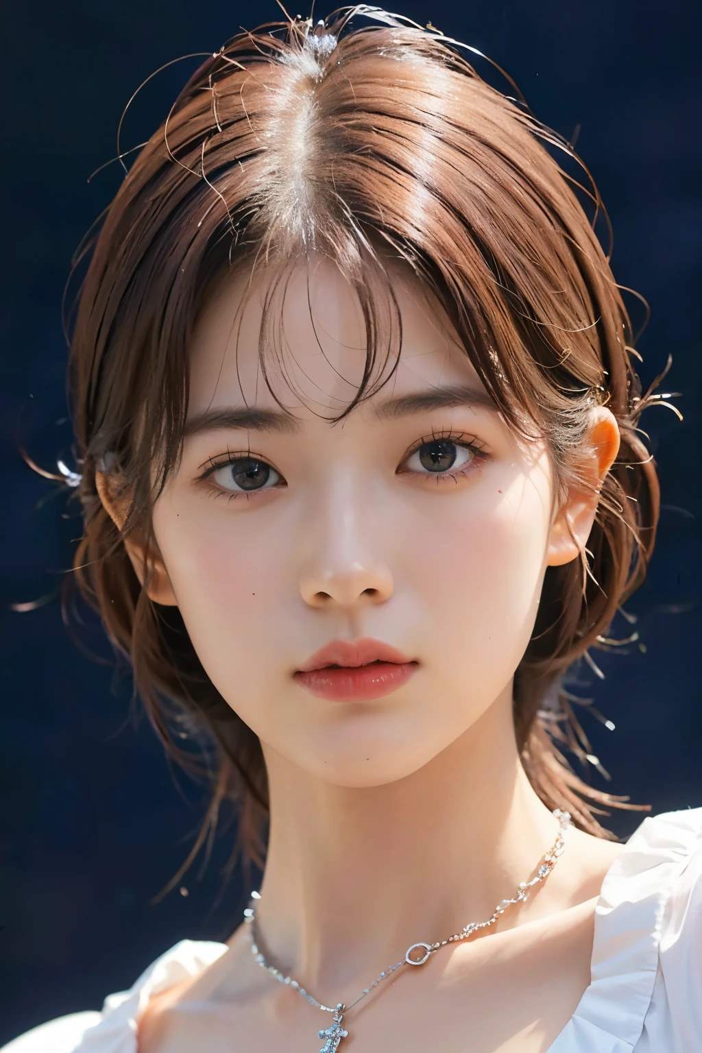 close eyes,(masterpiece:1.2), (highest quality), (visible all over:1.3) ,(Super detailed), (8K, Complex), (lens 135mm,F1.8), (realistic)(black background:1.3), portrait photography, side lighting,edge lights up,best shadow,Area light source,perfect anatomy,perfect face shape,perfect for women,finest female body,improves skin texture,fine cloth pattern,Precise beauty,delicate and delicate skin,highly detailed skin,pale skin,delicate hair,glowing skin,Highly detailed face and skin texture, shiny skin, vivid details, supe realistic, Fine and beautiful skin, 1 female, 30 years old, japanese woman, (thin:Weight 1.0), ((half updo, straight hair, bangs:1.3, brown hair)),perverted woman, (school uniform, white blouse, mini skirt, ), (((Cowgirl))), A buttoned-up shirt flaps), necklace, (((frown、open your mouth、narrow your eyes))), (((from below:1.5, looking at the viewer:1.3, close up))), Female dog, ,