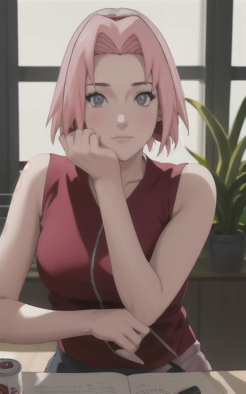 , 1 girl, (((completamente Thesnuda))), haruno sakura , (pechos granThes),  short hair,  pink hair, ojos verThes, , clavicle, diaThema, diaThema roja, konohagakure symbol , (( Masterpiece)),(( Best Quality )),(highres,  absurdres), original, Theficial_until, chromatic_aberration, bokeh,  depth _The_field, window, glycine, loaded_ inner, skylight, atarThecer,  inneres, window_shadow, window_blinds, curtains, canned_plant, focused,  looking at viewer , Alone,  gunman shot,