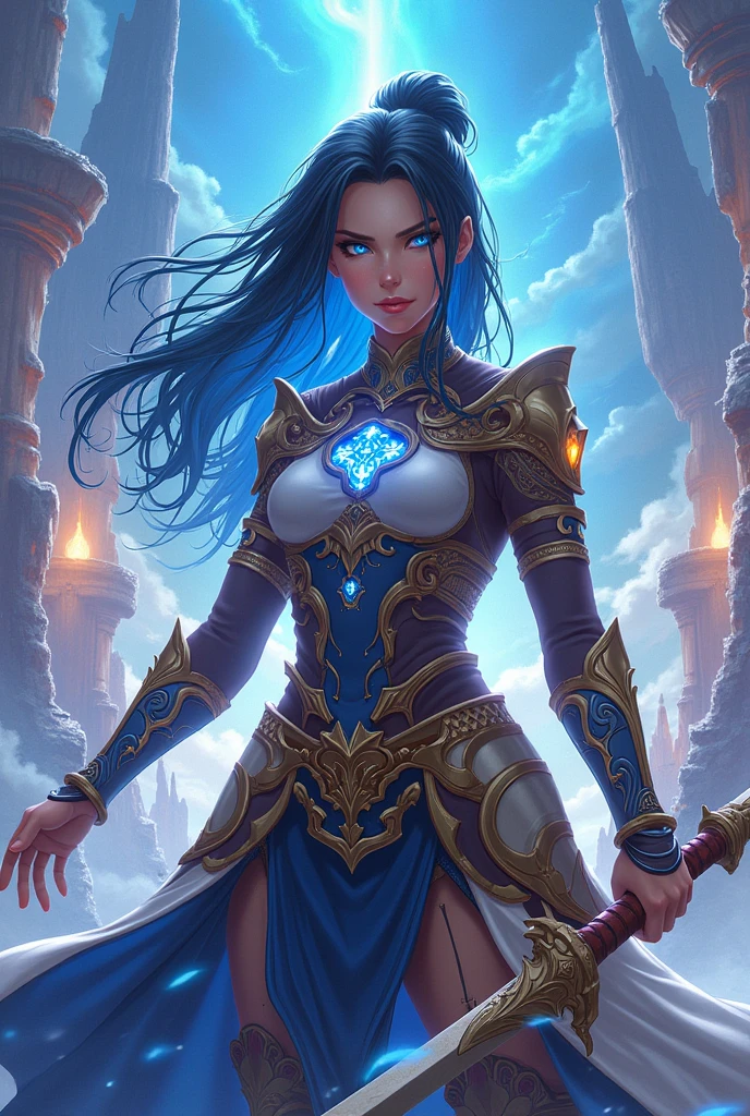 A female protagonist of a total war Warhammer game (small breasts, dark blue hair), masterpiece, best quality, (extremely detailed unity 8k CG wallpaper), (best quality), (best illustration), (best shadow), absurdities, realistic lighting, (Abyss), beautiful detailed brightness,