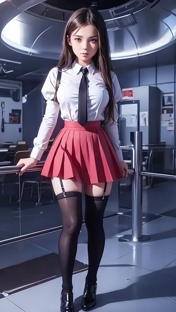 high-definition images, full color, atmospheric perspective, 8k, super detail, accurate, best quality, a woman, drooping eyes, blush, ecstasy face, (straddle to hit the panties on the pipe for masturbation), in the factory, many machines, suit,