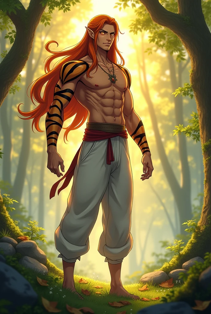 8k High resolution, ultra-detailed image: Sonu, a man with big, vibrant orange hair, is portrayed as the Indian cruise's central figure. He is depicted sitting serenely in a temple, with the soothing flow of a river serving as a backdrop. Tom Cruise, in character as Sonu, wears a traditional Indian dhoti, exuding an aura of tranquility and spirituality. The scene is bathed in a soft cinematic light, with the temple and its intricate details highlighted against the HDR-enhanced river. The focus is sharp, drawing the viewer's attention to Sonu, who seems to be in communion with the