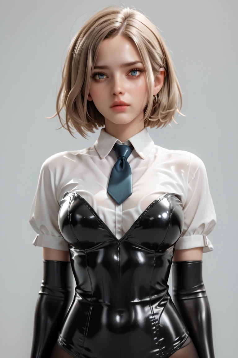  1 girl,  in extremely tight shiny latex blouse, Necktie, 