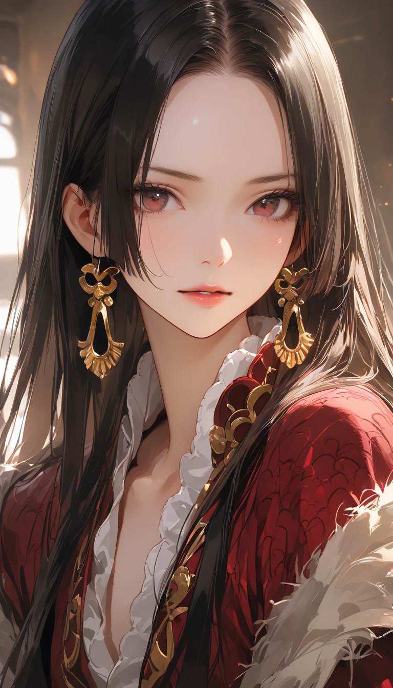   Boa Hancock ,  Details, (masterpiece),   top quality、   high definition  、  Expression of elegant texture  、  Detailsな肌の質感、  realistic  、  realistic  expression、  actual photo  、