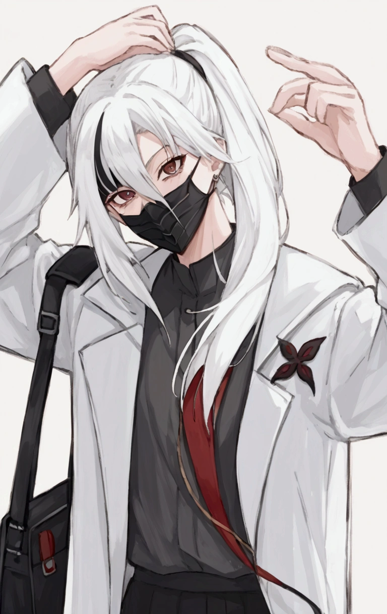  anime girl with white hair and black mask holding a bag,  white hair, 2 0 2 2  anime style , de  white hair, 2022  anime style ,  anime style d, A crazy old man with silver hair , like an anime character ,  anime style , modern  anime style ,  anime style  only,  anime style  character, , gapmoe yandere,  anime style 