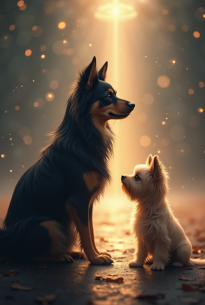(photorealism:1.2), Black Scottish Terrier with a white Chihuahua having children playing