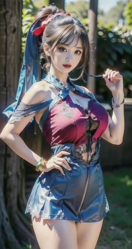 masterpiece, best quality, high quality, Very detailed CG uniform 8k wallpaper, 1 girl, alone, blue hair, tattoo, short hair, have, jewelry, Smile, necklace, looking at the audience, have, actual, open mouth, teeth, Upper body, Vest, nose, bare shoulders, artist name, black headdress, clavicle, arm tattoo, blue eyes, lips, Vague, painting, Award-winning photography, Bokeh, depth of field, human development report, bloom, Color difference, realism, Very detailed, artstation intricate, high detail, dramatic, midway art, (Silk dress、long skirt)(Off the shoulders), (超realism)、(Enlightenment)、(high resolution)、(8k)、(内容Very detailed)、(Best Illustration)、(Beautiful and delicate eyes)、(big breasts)、(Super detailed)、(masterpiece)、(wallpaper)