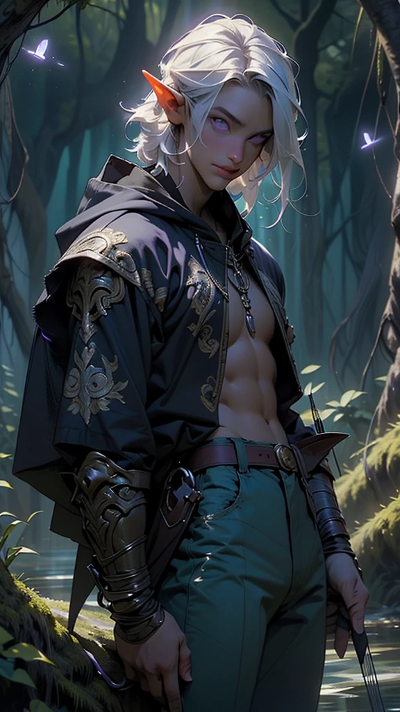 Dark elf male,((man:1.5)),1 man,elf_male,dark elf, (male,muscle - SeaArt AI