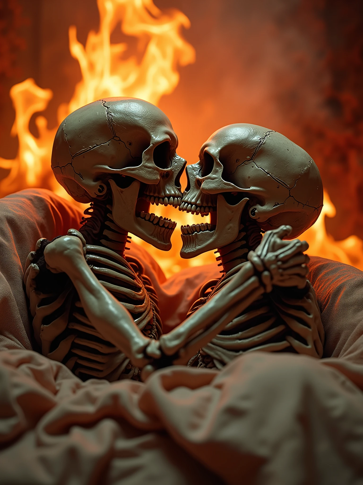 Skeleton and Lucifer talking on a pile of corpses, fantasy, complicated, elegant, Very detailed, Center, symmetry, I drew, complicated, Volumetric Lighting, beautiful, Dark masterpiece, Clear focus, Very detailed, Dan Mumford and Mark Simonetti's style, Astrophotography, The King of Lifelessness,