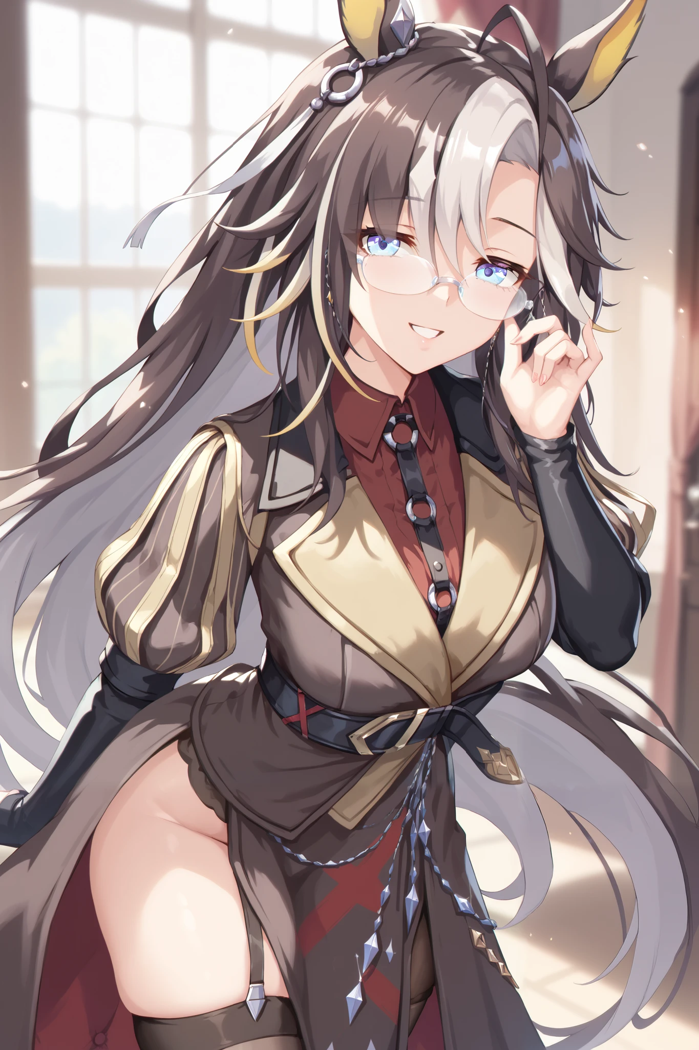 NSFW,masterpiece, top quality, high definition , very detailed,Dream Journey,Dream Journey\(Horse Girl\),Glasses,smile