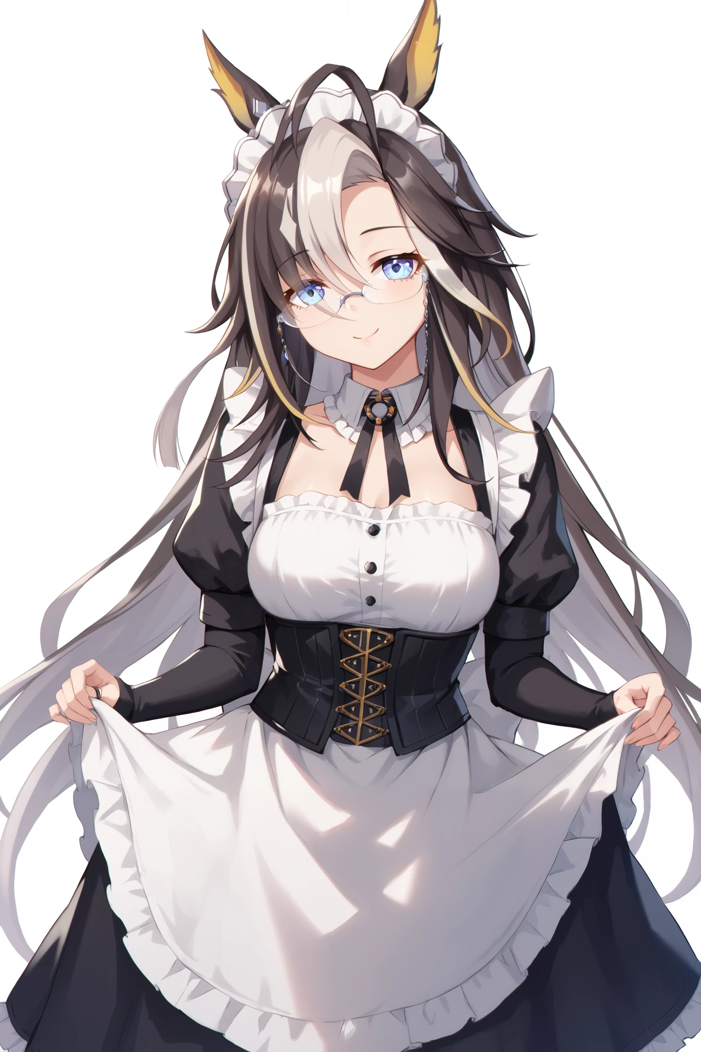 NSFW,masterpiece, top quality, high definition , very detailed,Dream Journey,Dream Journey\(Horse Girl\),Glasses,smile, maid clothes