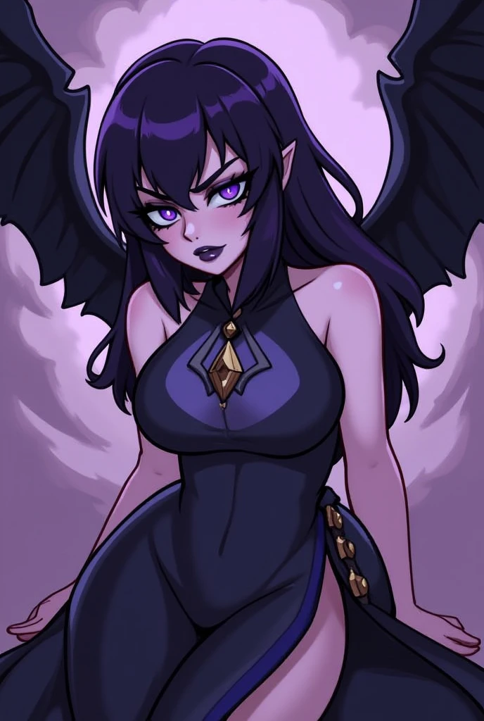 1girl,mature female,30s,sensual,black langerie,cleavage,medusa hair,pointy ears,black hair,long hair,((red skin,colored skin)),night,moon,floating,evil smile,dynamic pose,demon girl,head wings