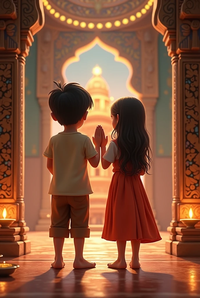 A boy and girl in mandir