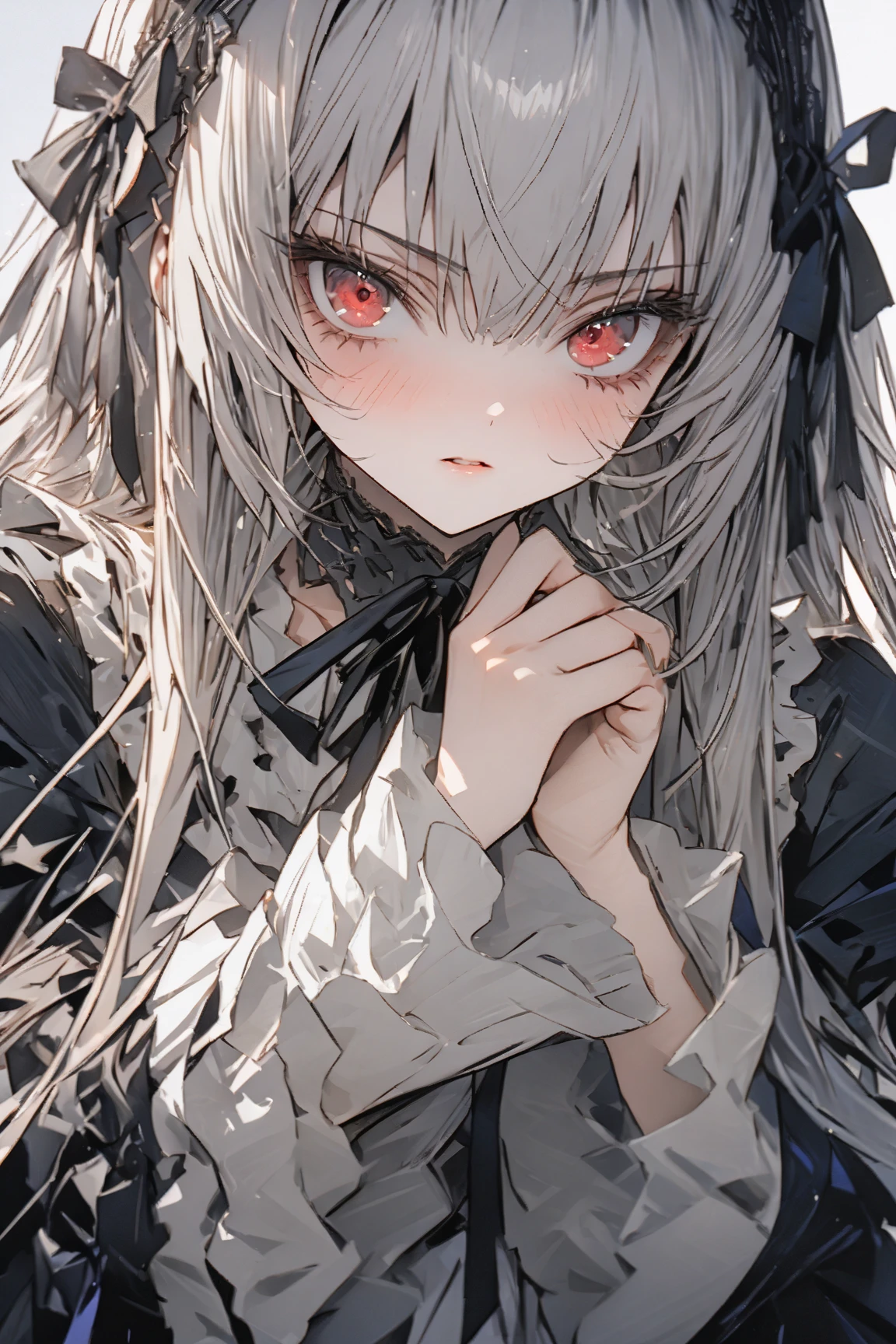 ((((masterpiece)))), ((((Best Quality)))), whole body,High resolution,4K,8k,, Rozen Maiden,suigintou,fine grain,Detailed face,action、so beautiful、Beautiful Skin、Beautiful and detailed eyes、