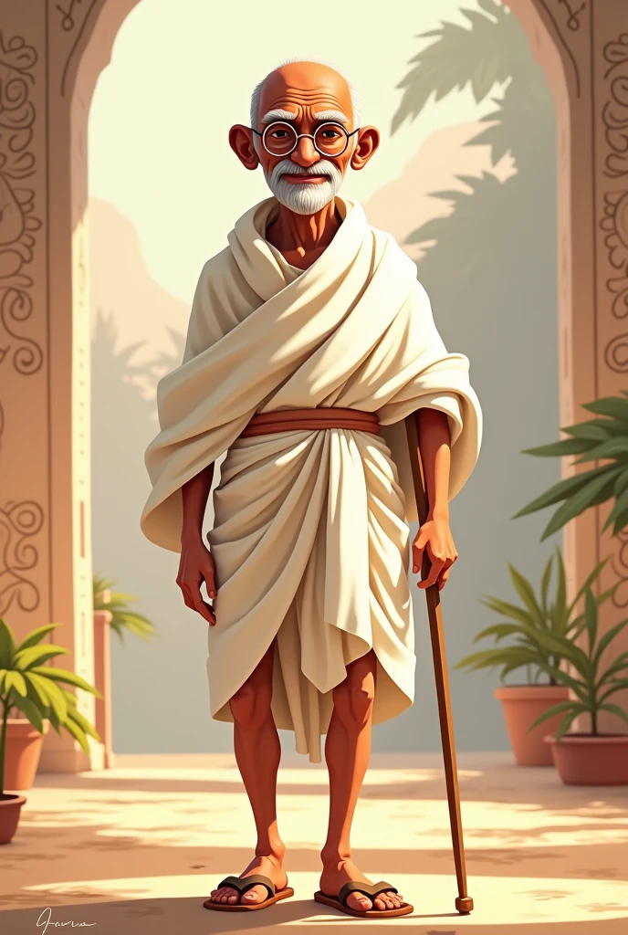 Gandhi ji with stick without beared