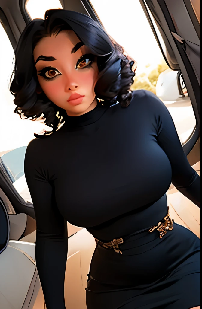 22 year old woman, 1girl, cleavage, comics style, analog style, illustration, lineart, RAW photo, a 22-year-old-girl, upper body, selfie in a car, blue hoodie, inside a car, driving, lipstick, soft lighting, high quality, highres, sharp focus, extremely detailed, (sunlight on face), beautiful detailed eyes, masterpiece, cinematic lighting, dslr, Fujifilm XT3
