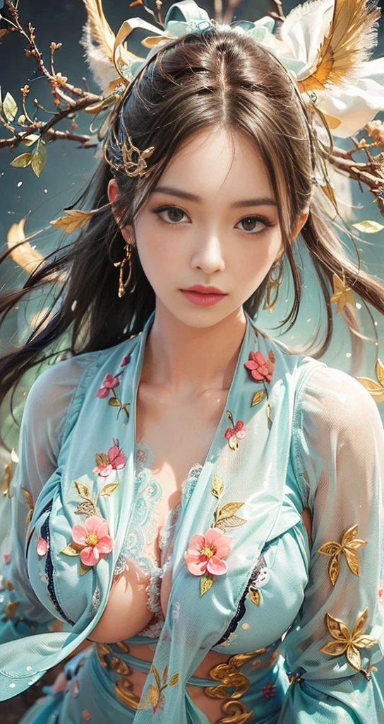 Close-up of a woman with rich and colorful hair and necklace, Anime girl with cosmic long hair, The soft vibrancy of Rossdraws, Gouviz-style artwork, Fantasy art style, rich and colorful], Vibrant fantasy style, Rossdraws Vibrant cartoons, cosmic and rich and colorful, guweiz, rich and colorful digital fantasy art, Stunning art style, Beautiful anime style, White skin, pajamas,
