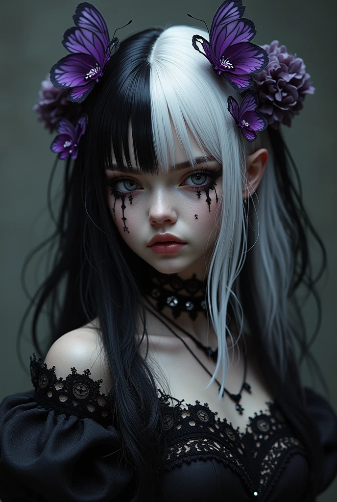 Two-tone long hair: Black alternates with white, adding character ...