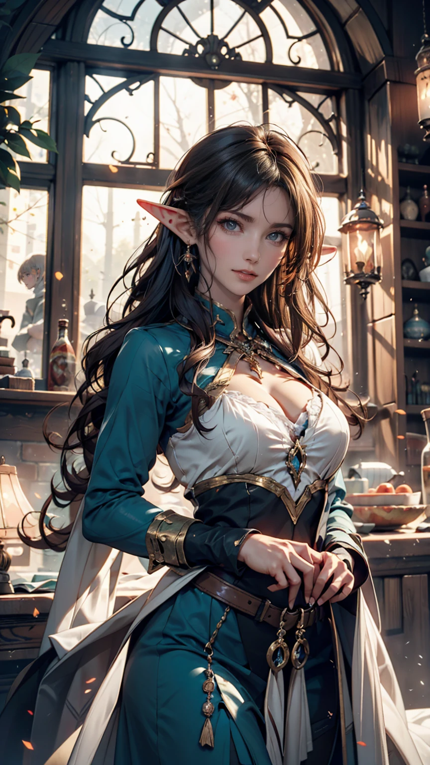 a Female elf in a medieval tavern