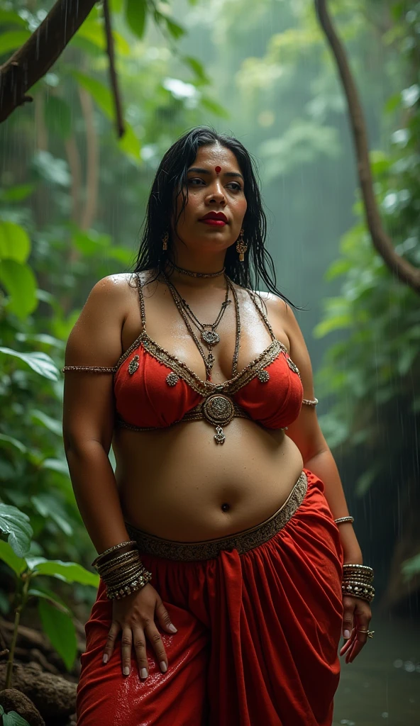 Foto RAW, looks like Nayanthara, excessive sweating, thick figure, curvy, milf, 50 years old Woman, tattoo in the middle of her breast, with realistic Indian headdress , tribal girl, stunning looks, tribal headdress, tattoos, colourful tribal tattoos, tribal white girl, Polynesian tribe, best quality , best cinematic colour grading, detailed lighting,  high resolution  , (pele altamente detalhada: 1.2), 8k UHD, DSLR, soft-lighting, alta qualidade, grain of film, Fujifilm XT3, highly detailed armpits, armpits hair,  fully naked, nipples covered by hai, skin pores, skin texture, high quality skin, 