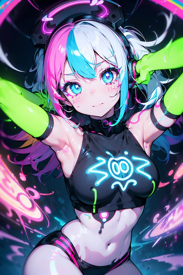anime girl with pink and blue hair posing  in front of a black background, anime style 4 k, cyan and magenta, pink twintail hair and cyan eyes, best anime 4k konachan wallpaper, digital cyberpunk anime art, digital anime art, anime art wallpaper 8 k, digital art on pixiv, anime girl with cosmic hair