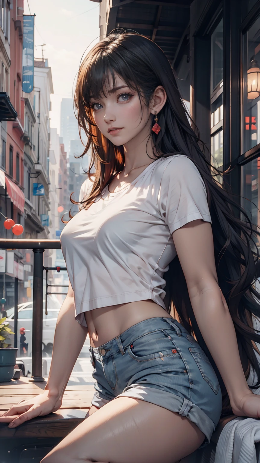 A girl, Videl from dragon ball Z, em shorts pretos curtos e camisa branca, apertada, posando para uma foto, Menina anime na vida real,bonita, linda mulher coreana jovem, Anime Garota Cosplay, terno liso branco apertado roupas terno, vestindo camisa apertada, camisa apertada, usando roupas simples e apertadas, degree of transparency, anime realista, anime hiper realista, menina anime atraente, Mulher coreana, sexy N-SFW