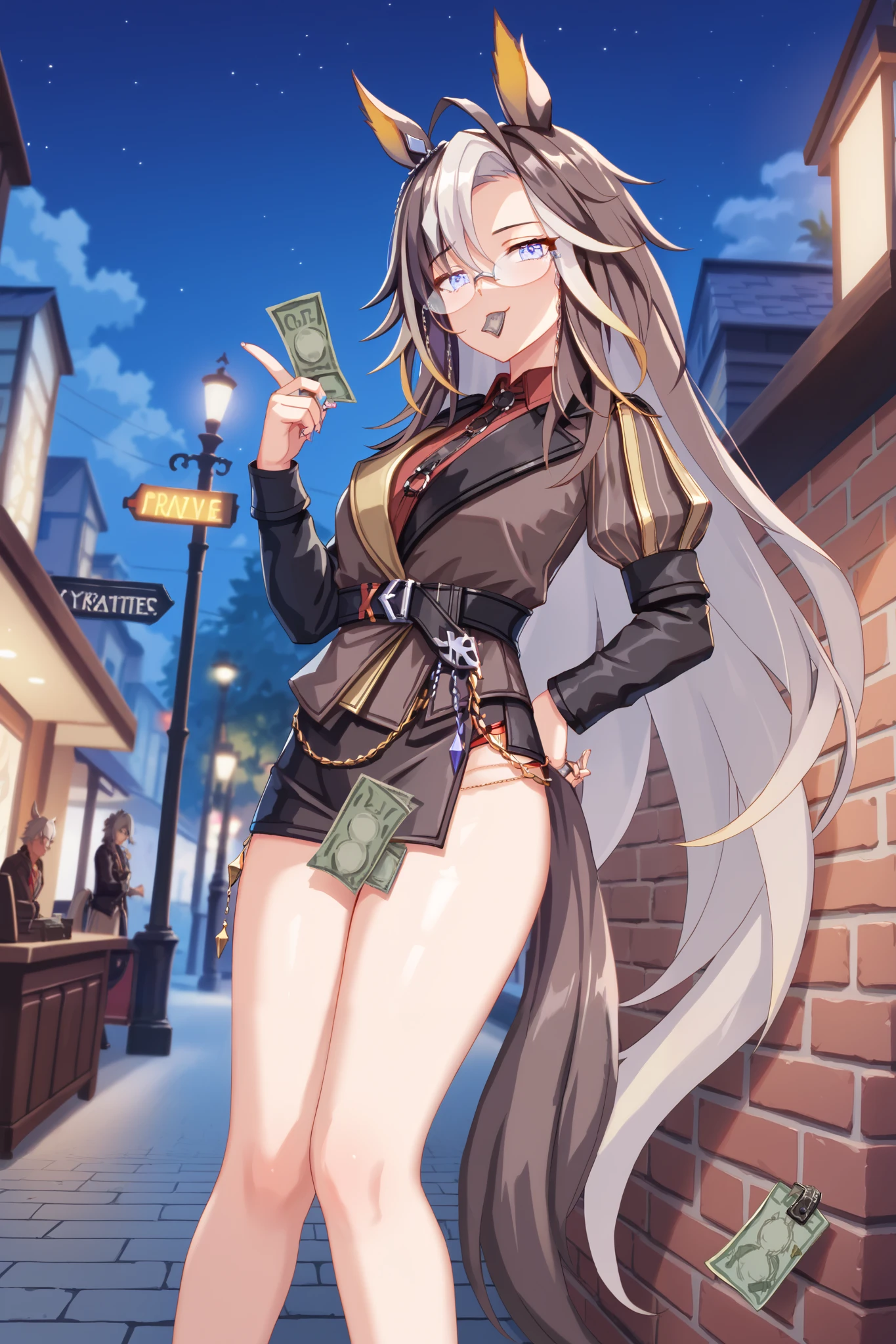 NSFW,masterpiece, top quality, high definition , very detailed,Dream Journey,Dream Journey\(Horse Girl\),Glasses,(Prostitute:1.5), downtown at night