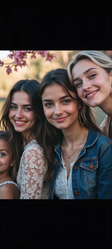 A mother and her teeny daughters, brown hair on a magazine cover, vibrant colors, high-resolution, realistic portrayal, fashion-forward, loving bond, trendy attire, captivating smiles, natural beauty, professional lighting, contemporary style, artistic composition