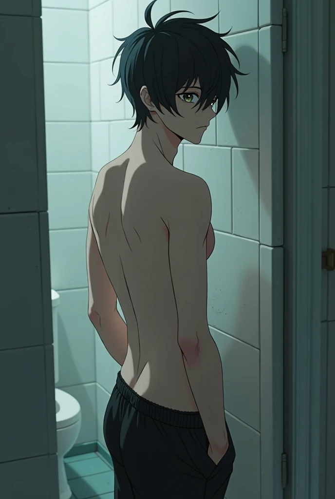 Korean Boy, Anime Styling, Hairless, In the shower, Nearly exposed crotch