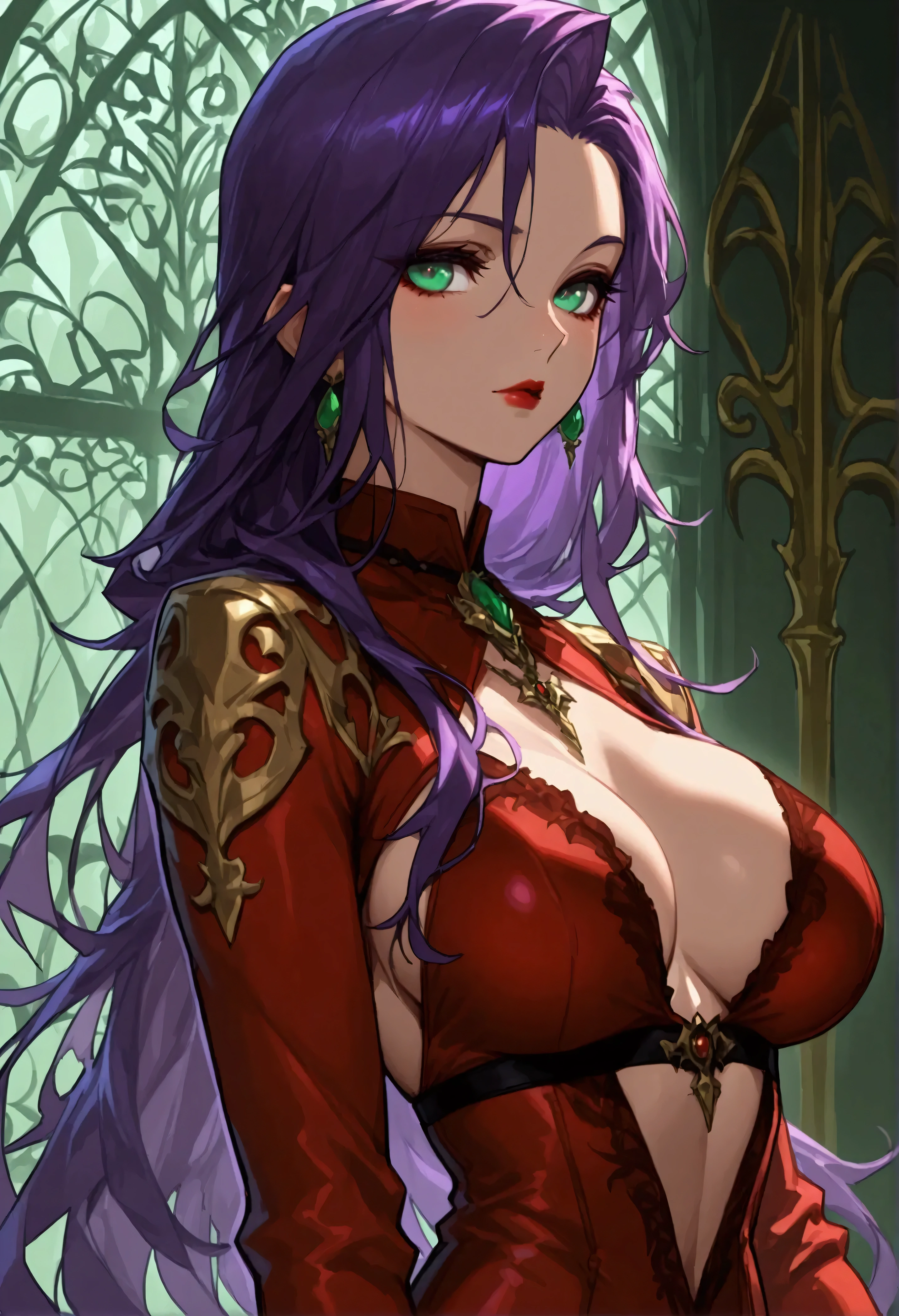 score_9, score_8_up, score_7_up, score_6_up, score_5_up, score_4_up, Arafed, a picture of an vampire woman, exotic beauty, long hair, purple hair, (emerald green eyes), dark red lips, glamour shot, she wears an (red: 1.3) elegant suit, high heel boots, full body shot, 16k, ultra detailed, masterpiece, best quality, (extremely detailed), arafed, dnd art Cinematic Shot