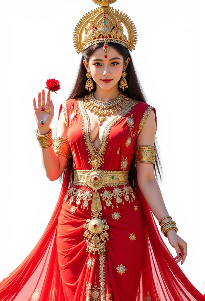 beautiful India Goddess Lakshmi, India red dress white background