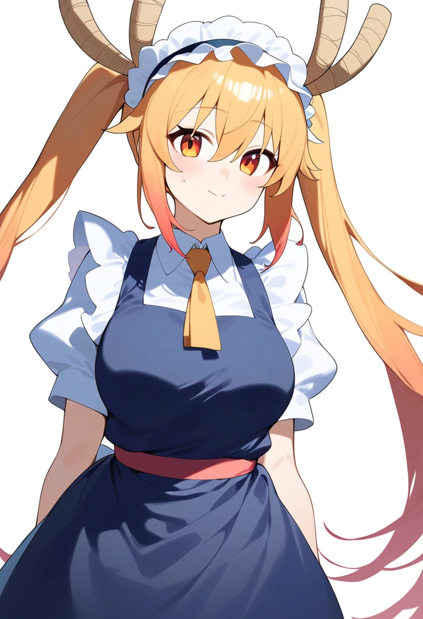 1girl, tohru \(maidragon\), kobayashi-san chi no maidragon, maid, solo, white background, very aesthetic, best quality