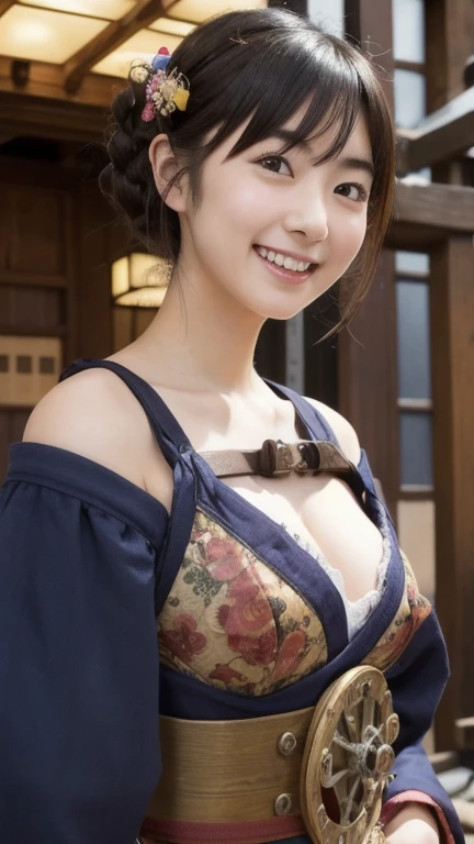 nsfw,Japan Person, 2girl with fun , japan famous idol, very young face, masterpiece, high quality, head tilt, taisho period,steampunk, narrow shoulder width,looking at viewer, small face,leaning forward,laughter, （super gigantic breasts:1.8）