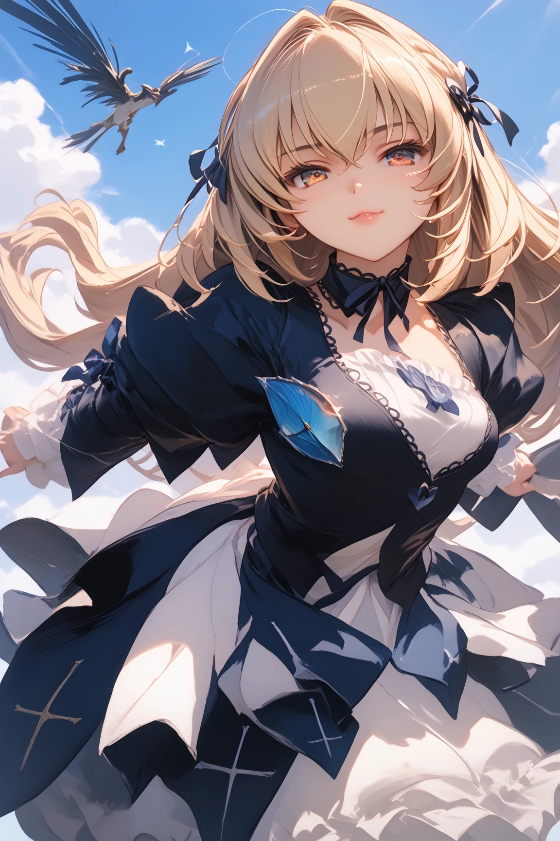 ((((masterpiece)))), ((((Best Quality)))), whole body,High resolution,4K,8k,, Rozen Maiden,suigintou,fine grain,Detailed face,action、so beautiful、Beautiful Skin、Beautiful and detailed eyes、