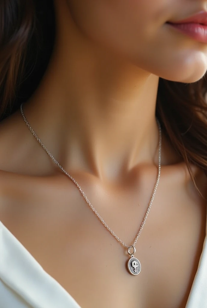 Woman wearing a shiny silver necklace that says Hülya