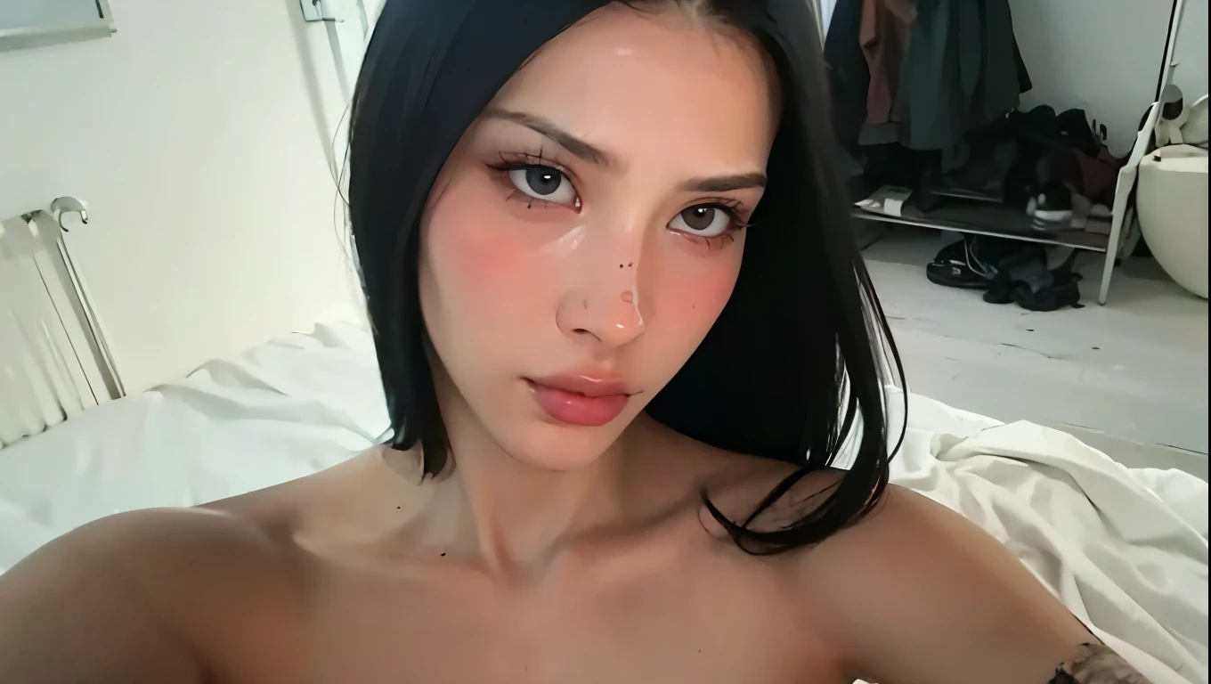 top Quority，Ultra-clear resolution,   Indonesian  women. 24 years old.   (Sweet black skin) .  Make-up face.   Red lipstick.   Long black hair.   
Nude ,   just showing his face.   pretty face.  captivating.   make-up face.  and lips with red lipstick.   just showing his face.   pretty face.  captivating.   make-up face.  and lips with red lipstick.  just showing his face.   pretty face.  captivating.   make-up face.  and lips with red lipstick.   in front of the make-up mirror