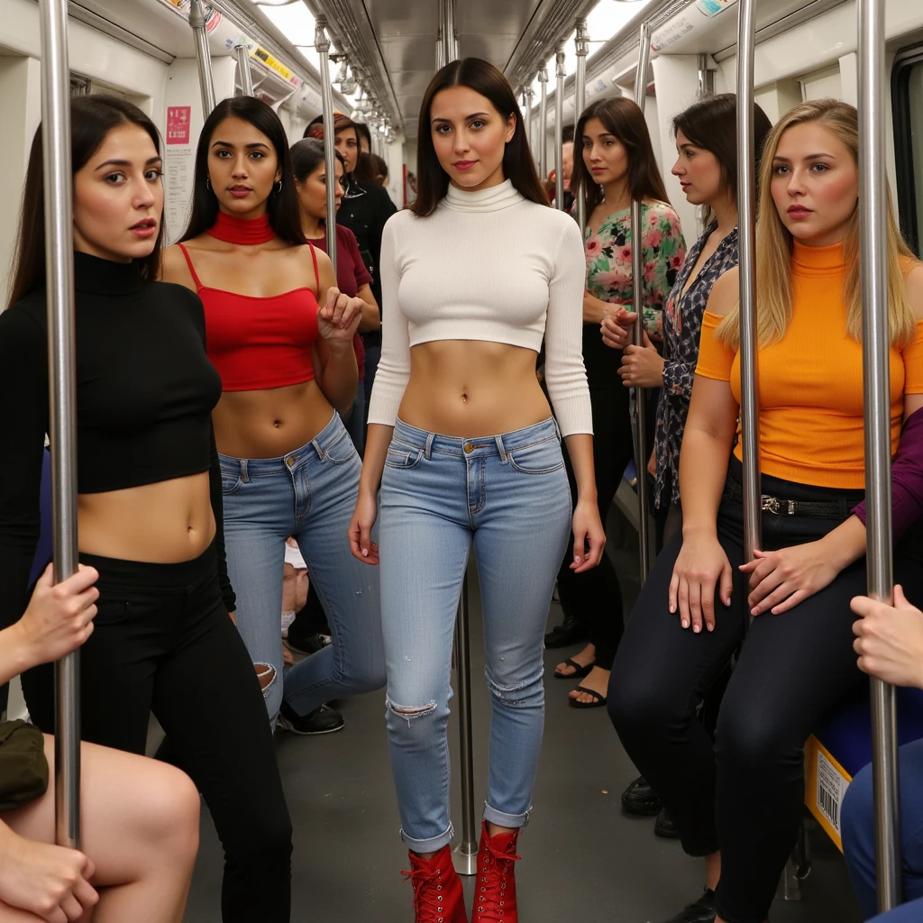 (SFW), ((fotorrealista)), (obra-prima), (melhor qualidade: 1,3), absurdo, [: detalhes intrincados 1,3], SFW, realista, obra-prima, (Detailed scene of VERY crowded subway train interior, VERY crowded subway train interior detailed background), standing incredibly hot (jovem pequena1) usando sexy ((saia)), ((Behind the raised skirt)), ((3/4 meias brancas, bunda grande)), ((thick thigh expression), ( rosto corado), (perfect body proportions)), short old man groping young  1 from behind, (((velho baixinho pressionando o peito nas costas da jovem 1))) e (((holding her waist behind her) ))
