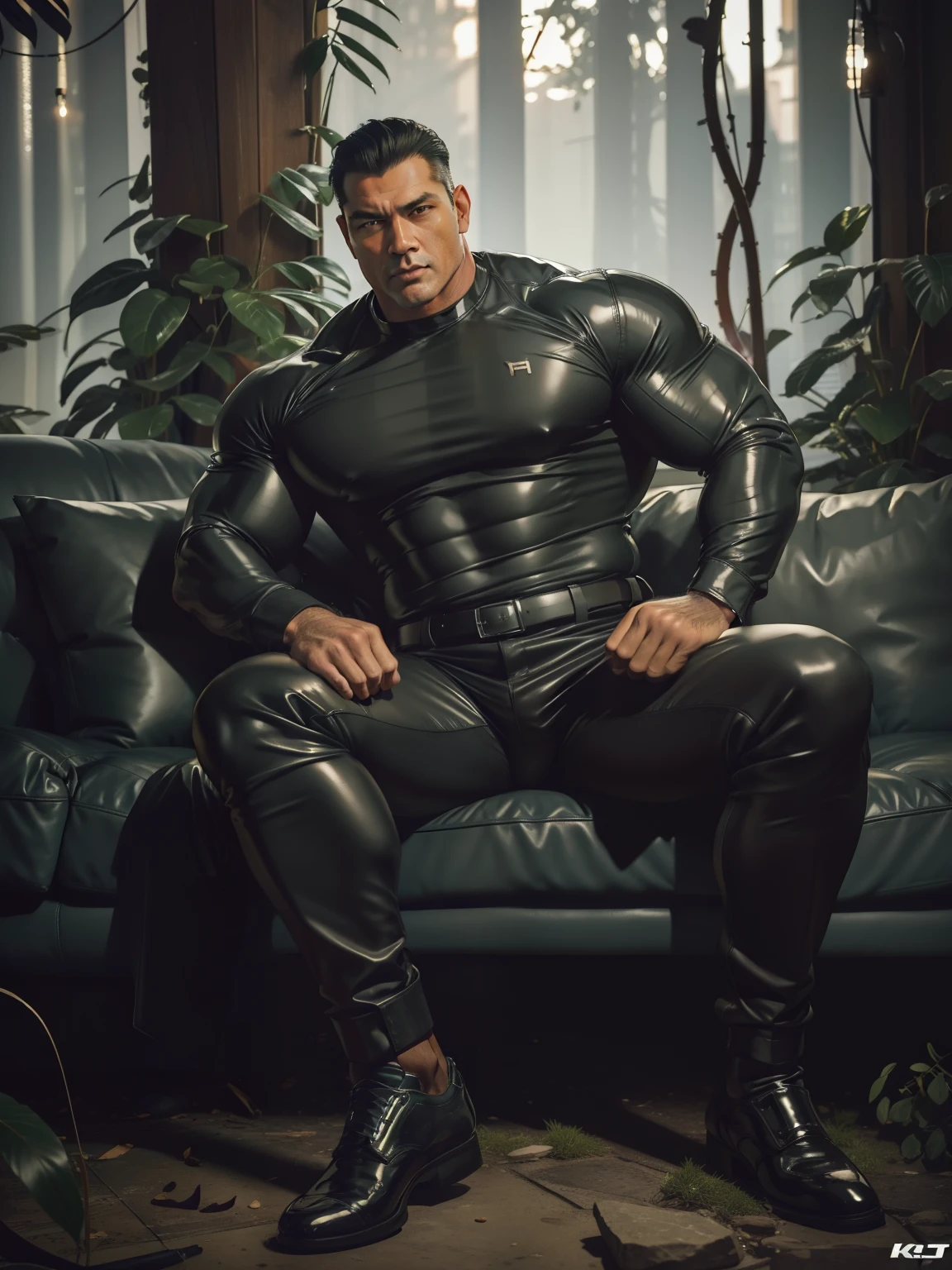 30 years old,daddy,"shiny suit",wear white shirt, very glossy pants, necktie, waistcoat, shiny satin trousers,dark gray satin fabric ,Dad sit down on the sofa, k hd,in the office,"big muscle" ,black hair,asia face,masculine,strong man,the boss is,handsome,,leather gloves,lecherous dad,look straight ahead,dad is handsome,dad is handsome, dad is "big horny daddy"